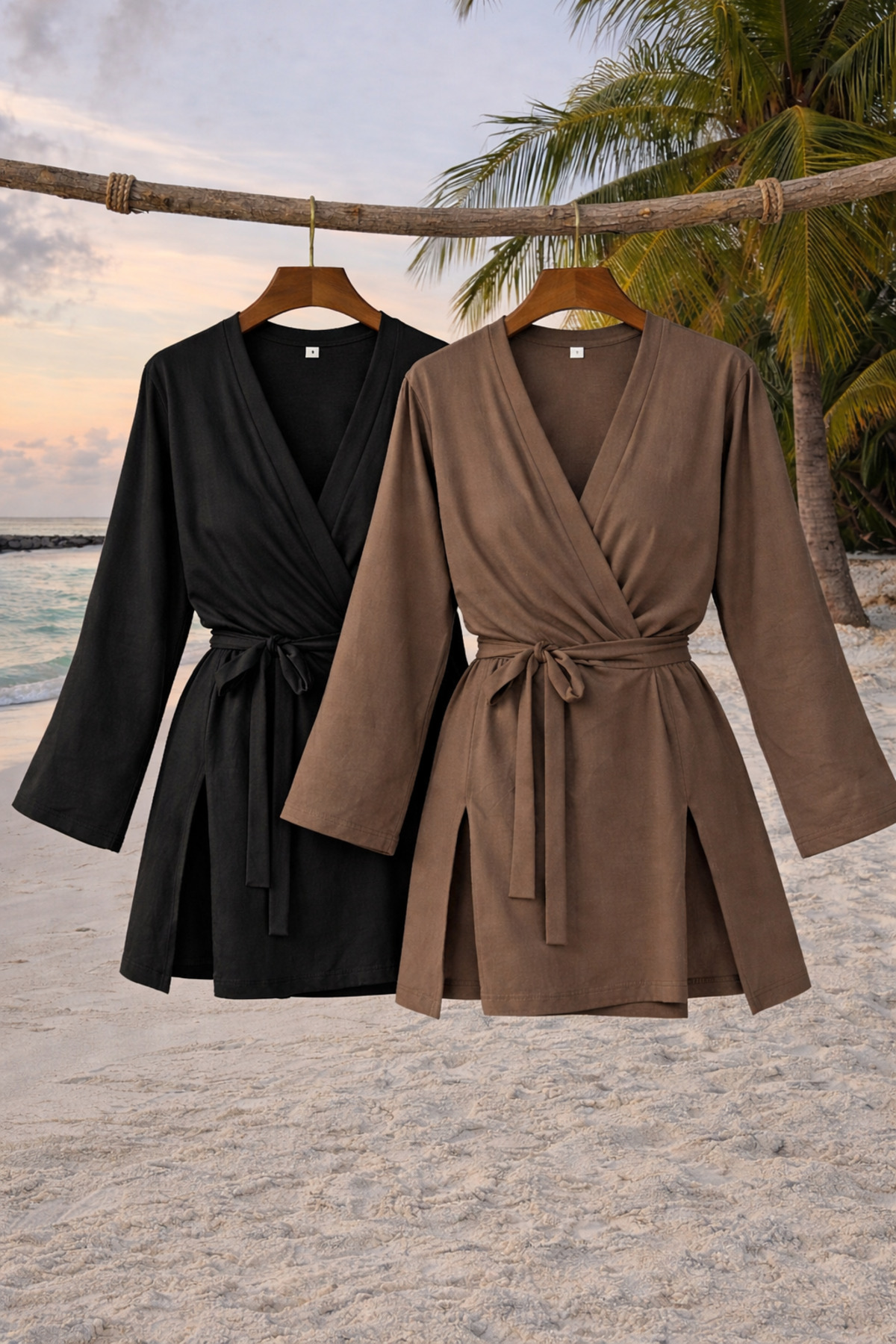 Kadın Yazlık Basic Kuşaklı 2 Li Kimono