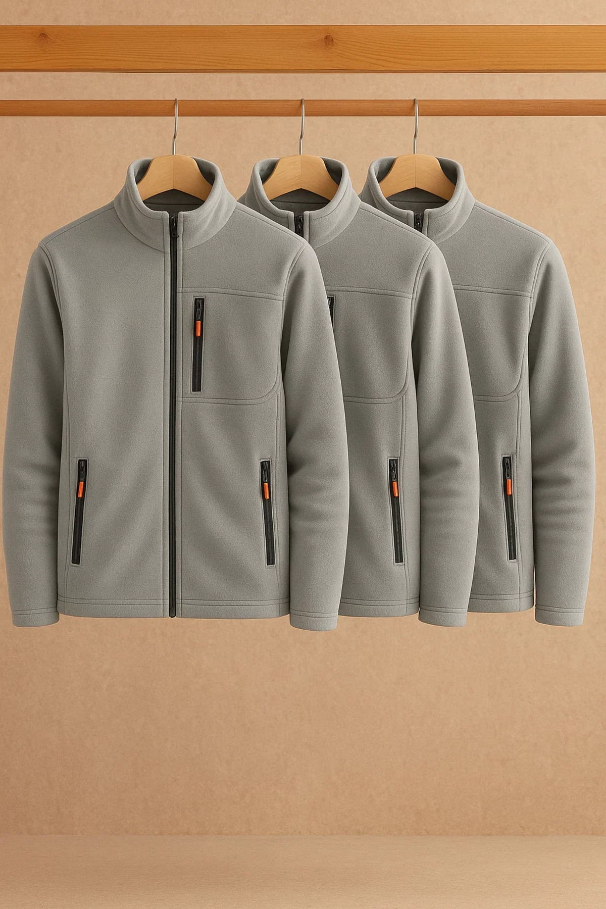 Erkek Fermuarlı Salaş Gri 3 Lü Sweatshirt