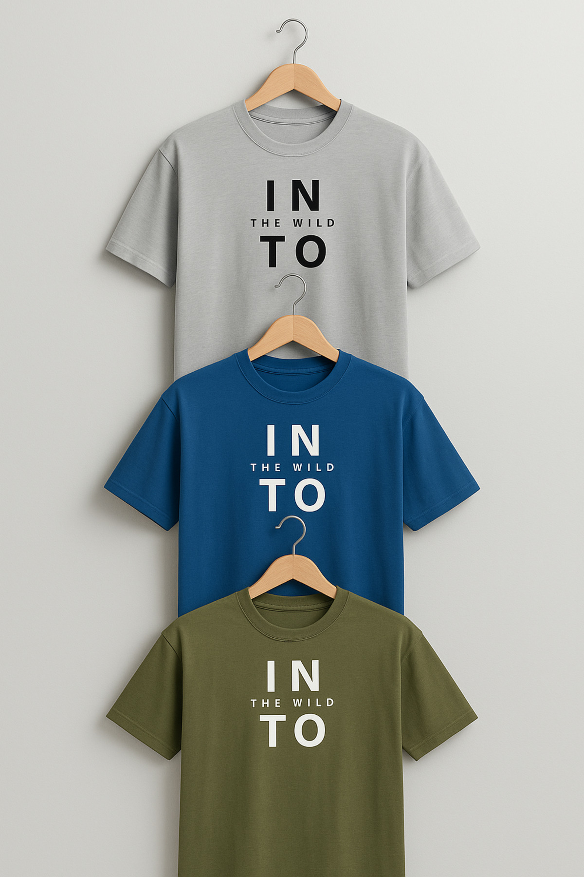Erkek Into The WILD Baskılı Bol 3 Lü Tişört