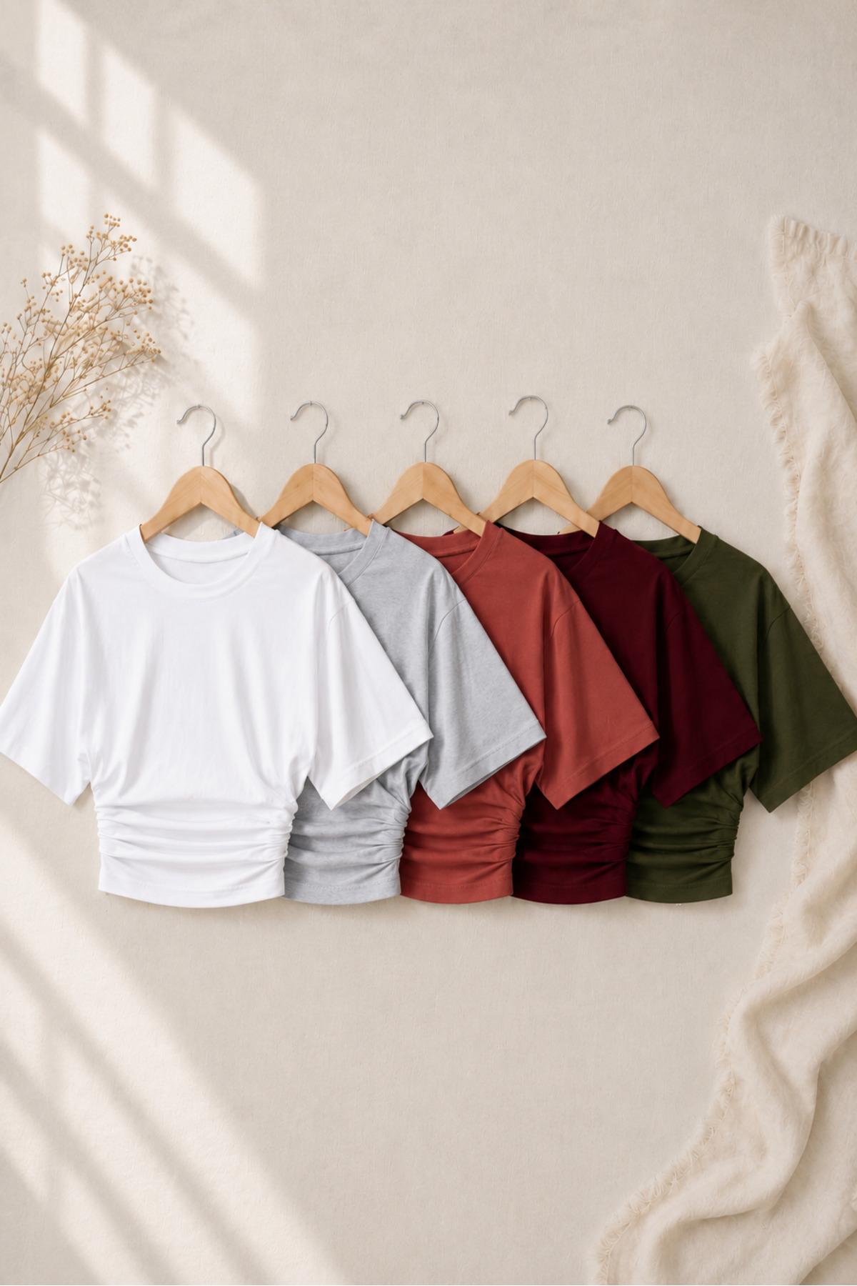 Kadın Yarasa Kollu Basic Dar 5 Li Crop Bluz
