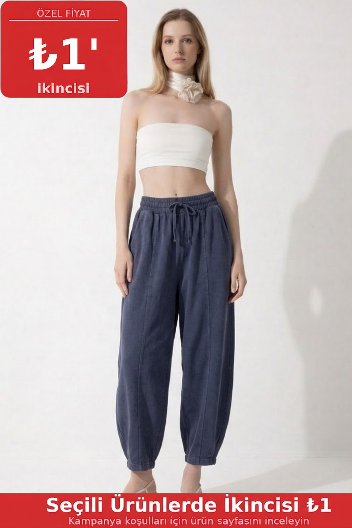 Kadın Basic Soft Füme Şalvar Pantolon