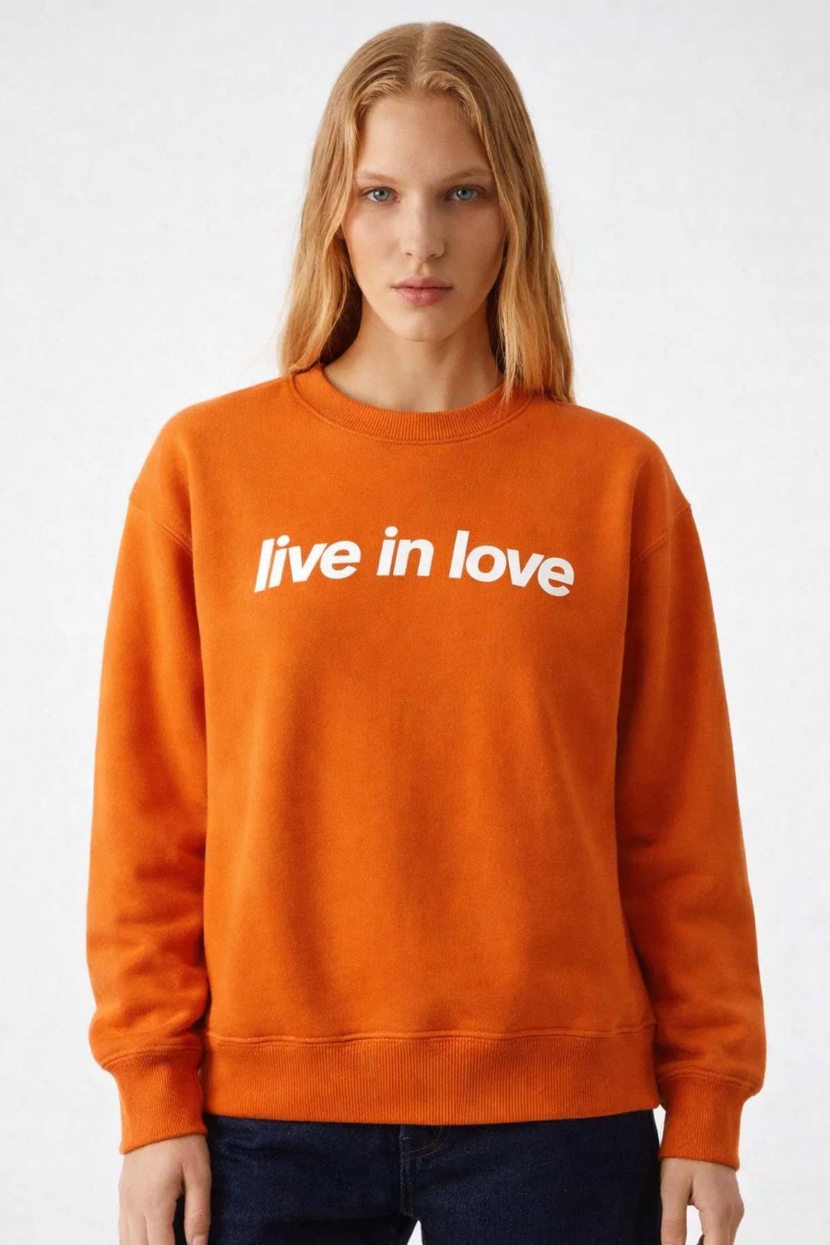 Kadın Live İn Love Baskı Turuncu Sweatshirt