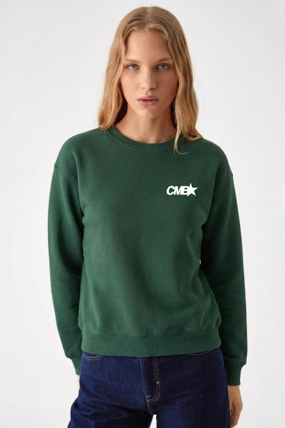 Kadın CMB Yazı Baskı K.Yeşil Bol Sweatshirt