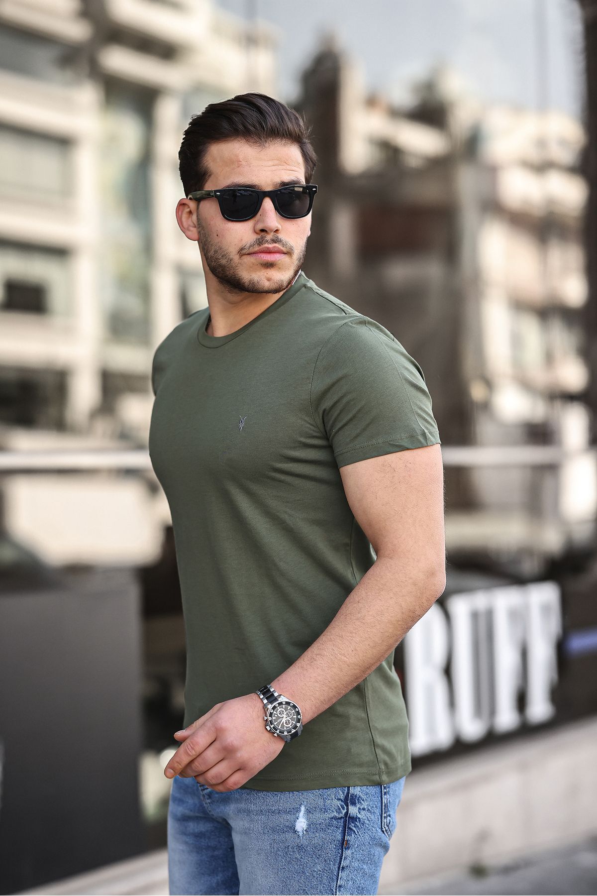 Erkek %100 Pamuk Nefes Alan Bisiklet Yaka Standart Fit Normal Kesim T-shirt