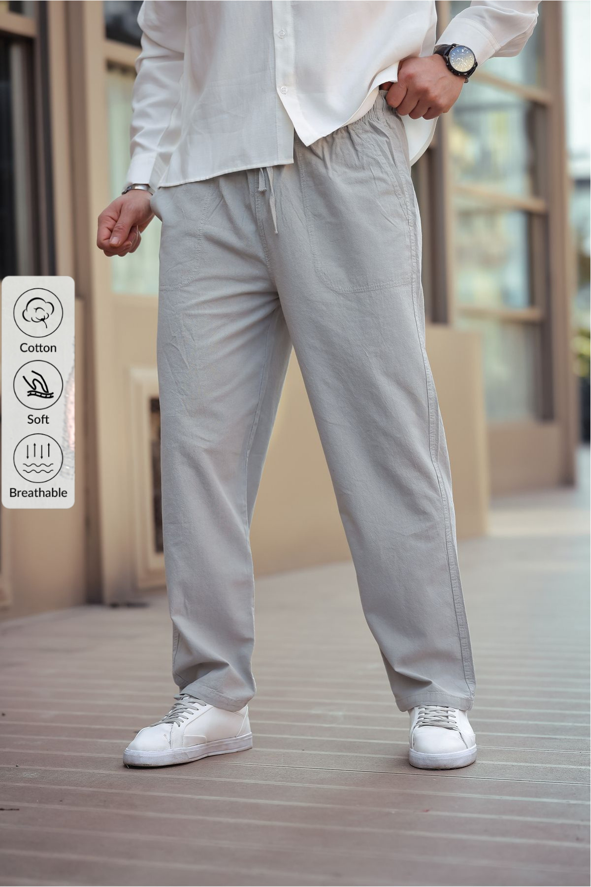Erkek Keten Bol Kesim Pantolon GRİ