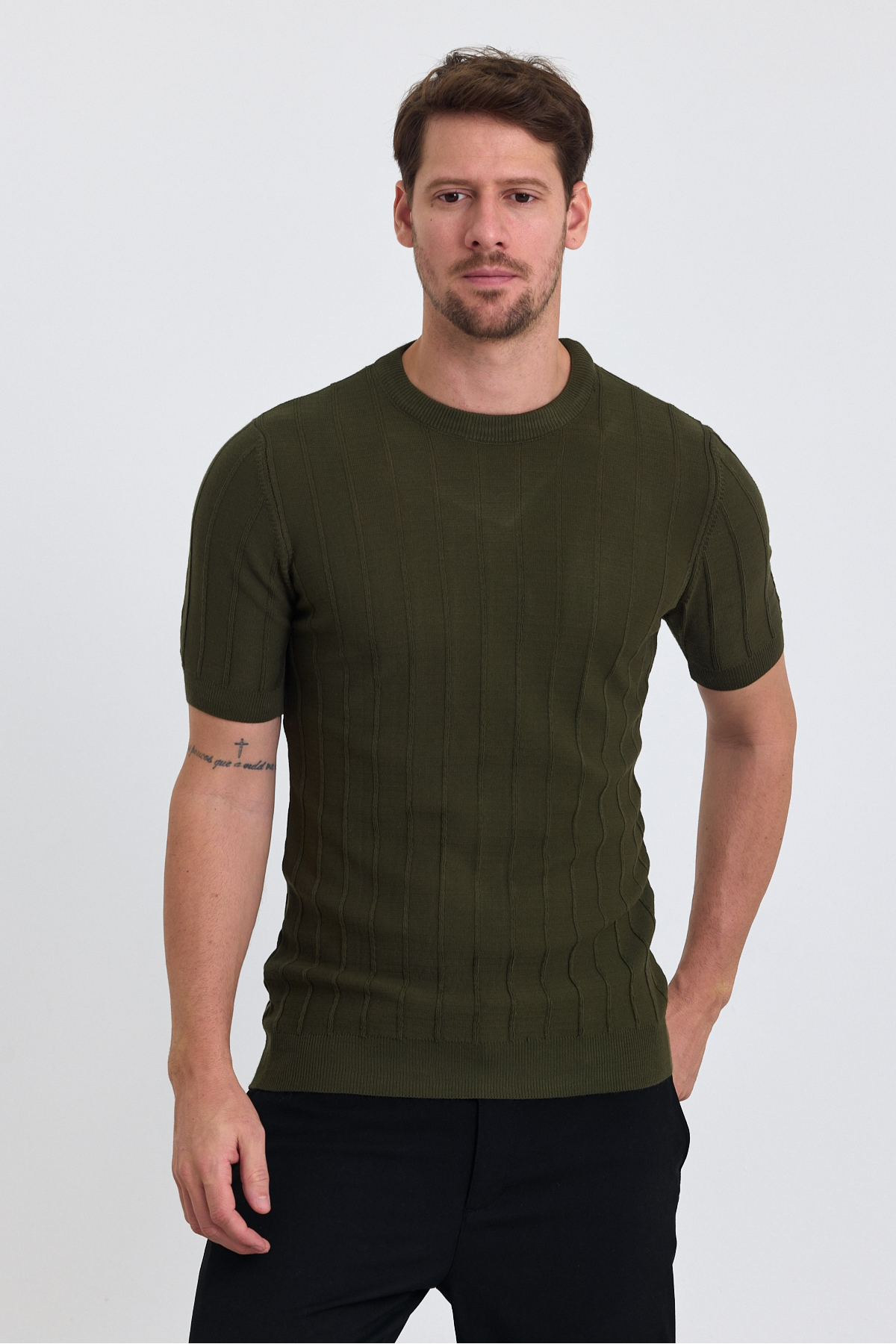 Haki Bisiklet Yaka Triko Erkek T-shirt
