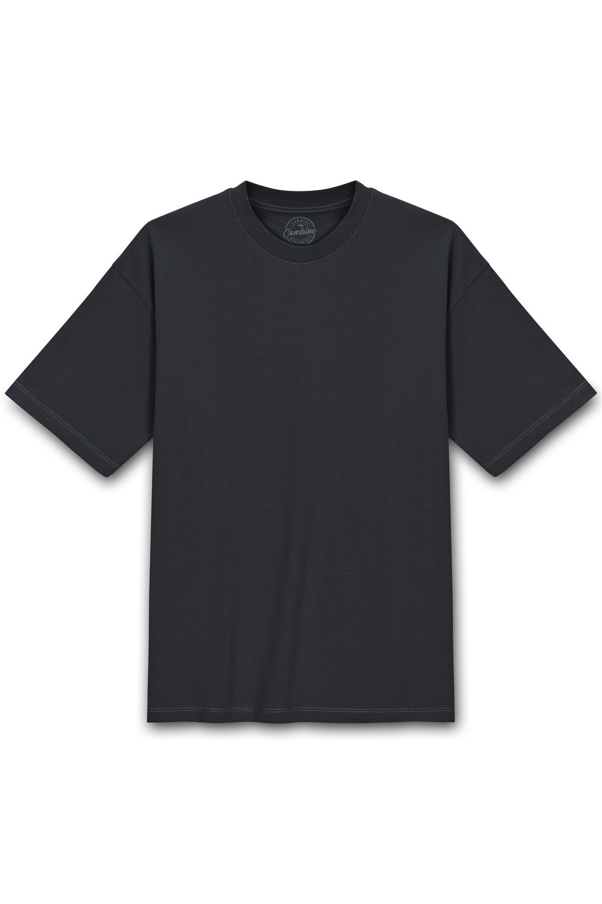 Erkek %100 Organik Pamuklu Kalın Dokulu Comfort Fit Bisiklet Yakalı Füme T-shirt