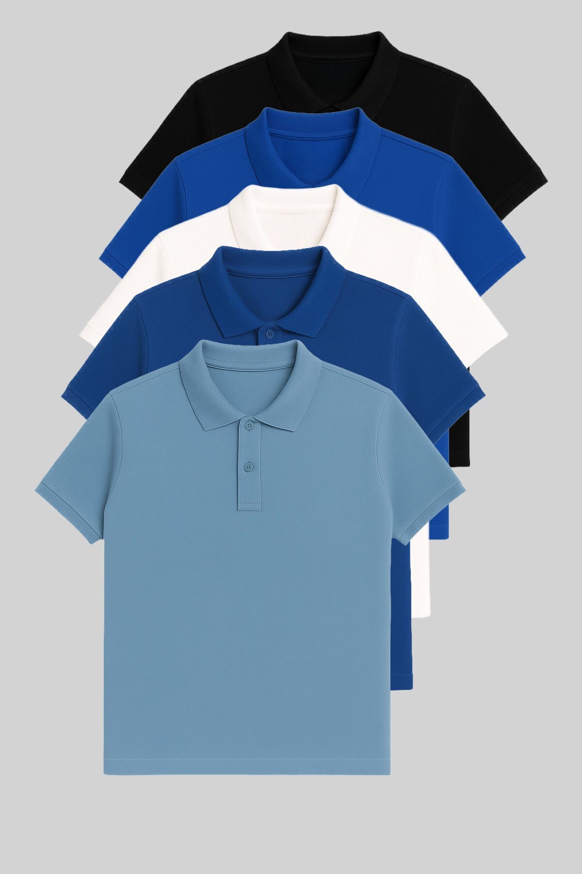 Erkek T-shirt 5-li Polo Yaka - Siyah-Turkuaz-Beyaz-Mavi-Bebemavi